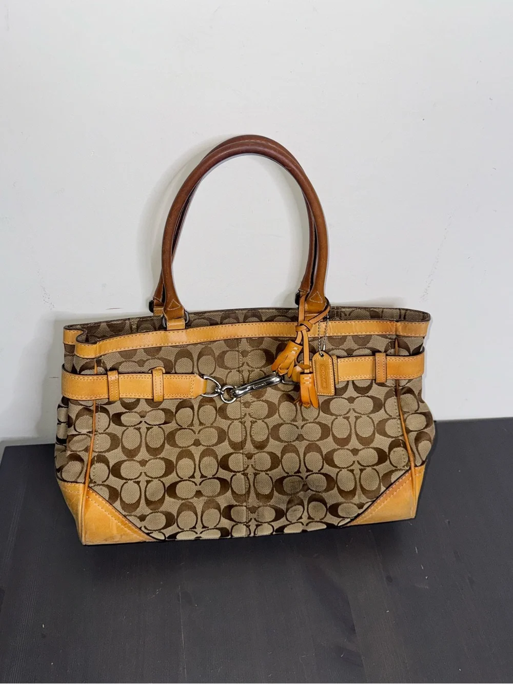 COACH Hampton Signature Jacquard Tan Satchel
